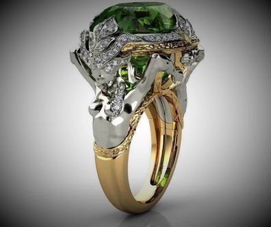 Kreativer Damen Ring mit großem grünen Stein