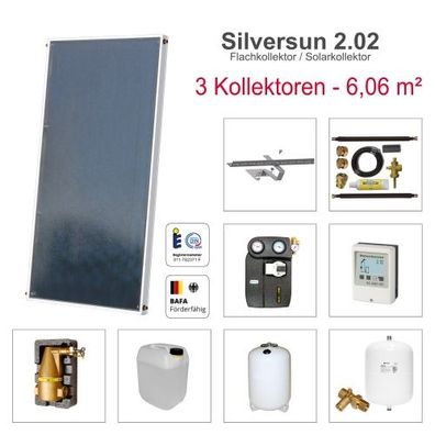 Solarbayer Silversun Flachkollektor Solarpaket 3 Bruttogesamtfläche 6,06 m²