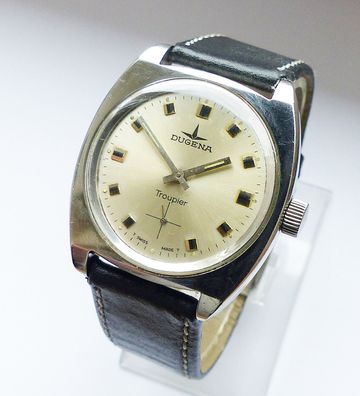 Schöne seltene Dugena Swiss Troupier Unitas 6325 Herren Edelstahl Vintage Armbanduhr