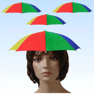 4 x Regenschirm + Sonnenschirm für den Kopf Blau Gelb Grün Rot Kopfschirme Schirm