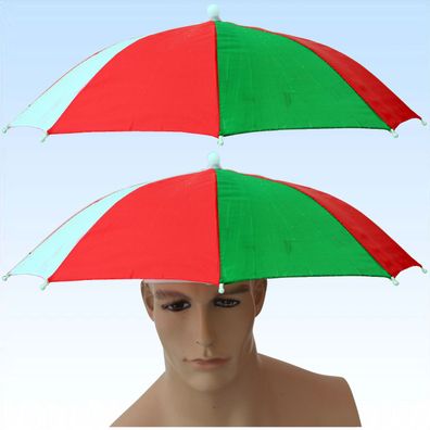 4 x Regenschirm + Sonnenschirm für den Kopf Grün Rot Weiß Kopfschirme Schirm