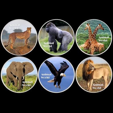 6 Medaillen Animal World Bedrohte Tierarten