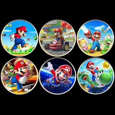 6 Medaillen Mario Zeichentrick vergoldet