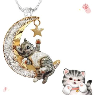 Niedliche kleine Katzen Halskette mit Mond