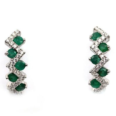 Echte Smaragd und Cubic Zirkonia Ohrringe in Silber