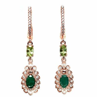 Smaragd und Peridot Ohrringe in Sterling Silber/ Rose Gold Plated