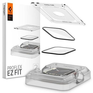2x Spigen Proflex "Ez Fit" Apple Watch 7/8 (41/45mm) Hybridglas + Montagera