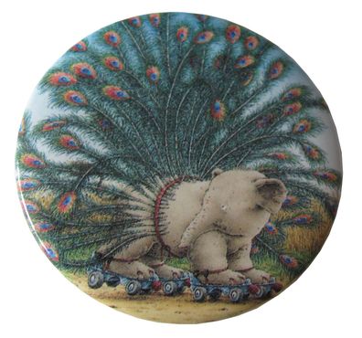 Button - Elefant mit Pfauenfedern - 5,5 cm