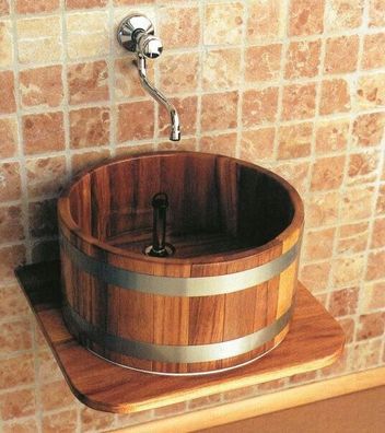 Aufsatzwaschbecken Kambala Ø 51 cm x 22 cm Holz Badezimmer Waschbecken Bad