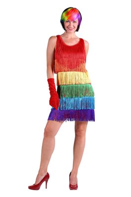 Tolles Fransenkleid Rainbow Party Festival buntes Kleid Regenbogen Karneval