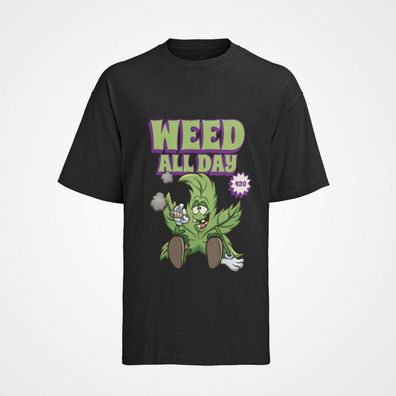 Herren T-Shirt 420 Weed All Day funny Marihuanablatt kiffen gras