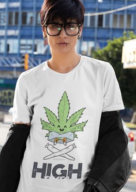 Bio Damen Oversize T-Shirt 420 High Times Funny Marihuanablatt Weed Gras