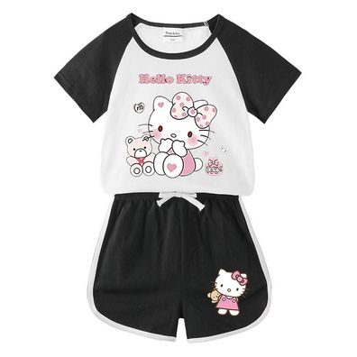 2er Set Mädchen Anzug Anime Hello Kitty Druck T-shirt kurzhose Kinder Sportanzug