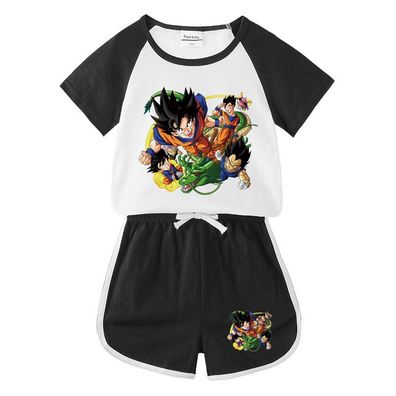 2er Set Mädchen Anzug Dragon Ball Son Goku T-shirt Kurzhose Kinder Sportanzug