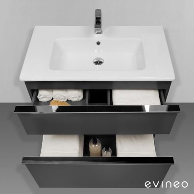 Evineo ineo5 Doppelwaschtisch mit Waschtischunterschrank mit Griffmulde, mit LED-S...
