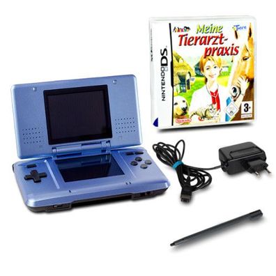 DS Handheld Konsole metallic hellblau #60A + Ladekabel + Meine Tierarztpraxis