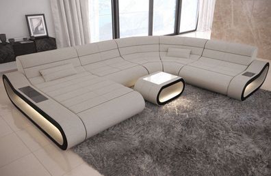 XXL Sofa Wohnlandschaft Concept - Webstoff & Mikrofaser - LED Licht - USB Anschluss