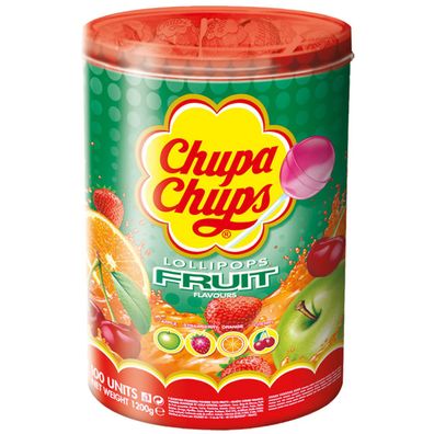 Chupa Chups Fruit Kugel Lolly Apfel Erdbeer Orange Kische Dose 1200g