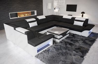 Couch Wohnlandschaft Brianza U Form Sofa mit LED Couch Beleuchtung - USB Anschluss