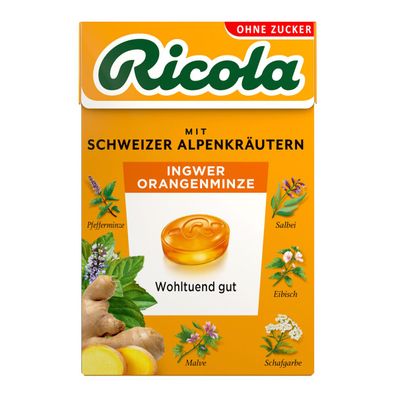 Ricola Ingwer Orangenminze mit Schweizer Alpenkräutern ohne Zucker 50g
