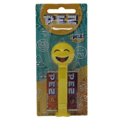 PEZ Emoji Spender gelb mit gelben Fuß und 2 Päckchen Bonbons 17g