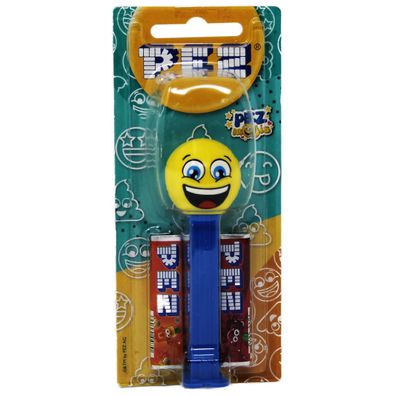 PEZ Emoji Spender gelb mit blauem Fuß und 2 Päckchen Bonbons 17g