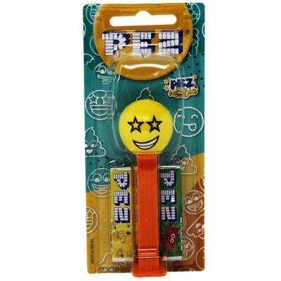PEZ Emoji Spender gelb mit orangenem Fuß und 2 Päckchen Bonbons 17g