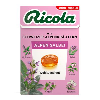 Ricola Alpen Salbei ohne Zucker im Böxli feinherb würzig 50g