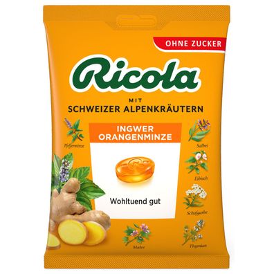 Ricola Ingwer Orangenminze mit Schweizer Alpenkräutern ohne Zucker 75g