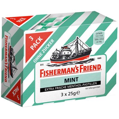 Fishermans Friend Mint Menthol Pastillen ohne Zucker 3 Tüten 75g