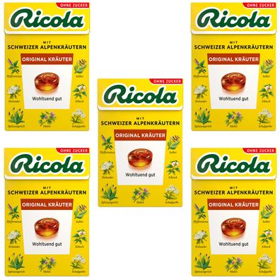 Ricola Kräuterbonbons Original ohne Zucker im Böxli 50g 5er Pack