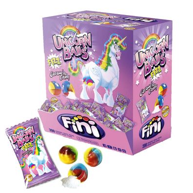 Boom Unicorn Balls Fizz 200 einzelne Bonbons mit Brausepulver Display