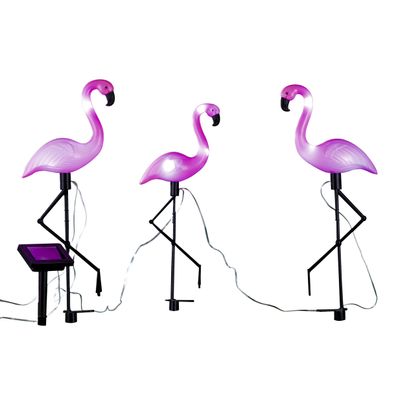 Solar Garten Stecker Flamingo - 3er Set - LED Figur Terrasse Deko Beleuchtung