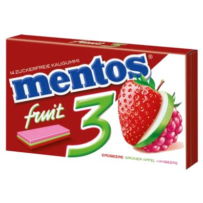 Mentos Gum 3 Fruit Erdbeere Grüner Apfel Himbeere Geschmack 33g