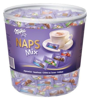 Milka Naps Mix Dose Alpenmilch Haselnuss Erdbeer Creme Cacao fürs Büro 1000g
