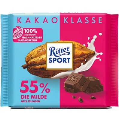 Ritter Sport Kakao Klasse die Milde Ghana dunkle Milchschokolade 100g