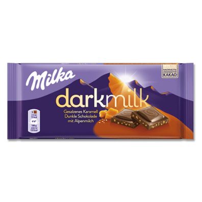 Milka darkmilk dunkle Schokolade mit gesalzenen Karamellstücken 85g