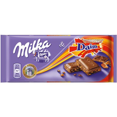 Milka & Daim Alpenmilch-Schokolade mit Mandel-Karamell-Stückchen 100g