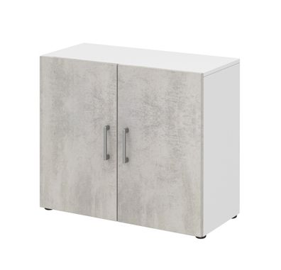 Aktenschrank 2 Ordnerhöhen weiß/ Betonfarben 80x72x34 cm Büroregal 2 Türen