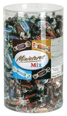 Miniatures Mix (Mars, Bounty, Twix, Snickers), ca. 296 Stück, Klarsichtdose - 3kg