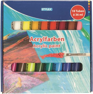 Stylex 28655 Acrylfarbe, 18er Schachtel, á 36 ml