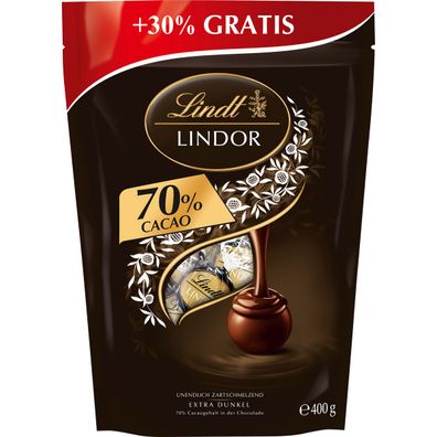 Lindt Lindor Edelbitter Schokolade mit zartschmelzender Füllung 400g