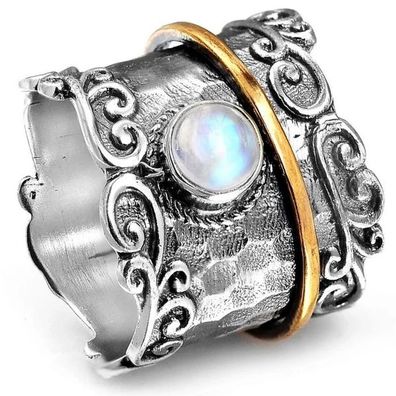 Cooler zweifarbiger Mondstein Ring in Silber Plated
