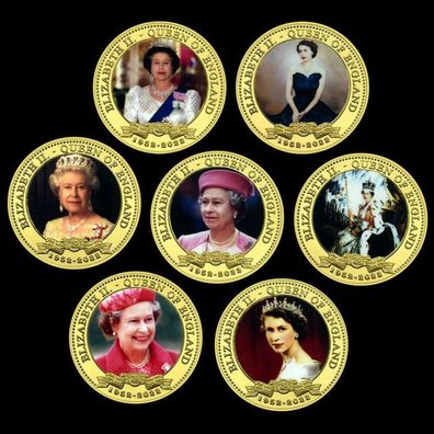 7er Medaillen Set Queen Elisabeth vergoldet