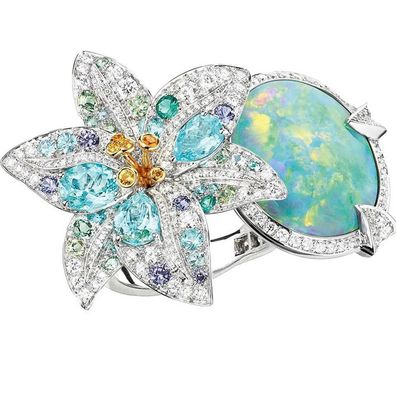 Schöner Zirkonia und Lab Opal Blumen Damen Ring