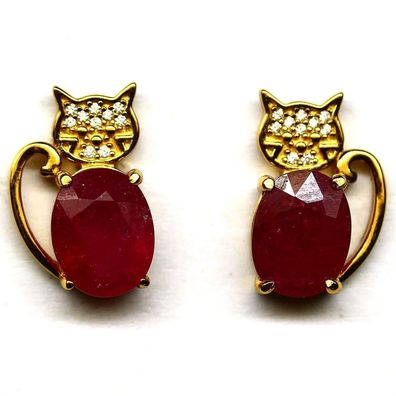 Katzen Ohrringe mit natürlichen roten Rubinen