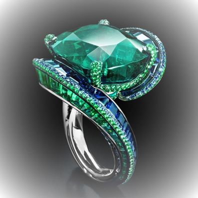 Eleganter blaue grüner Zirkonia Ring Sehr Edel