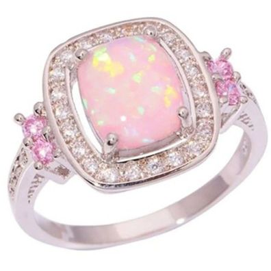 Schöner Zirkonia und rosa Lab Opal Damen Ring