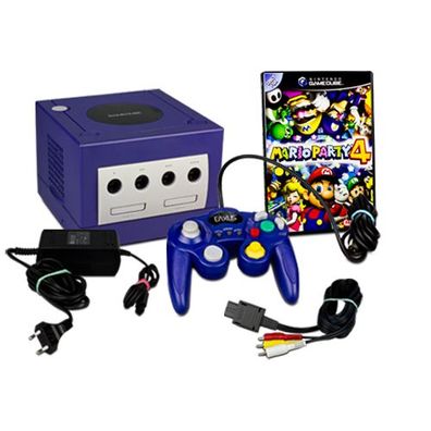 Original Nintendo Gamecube Konsole in LILA + Ähnlicher Controller + MARIO PARTY 4