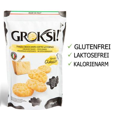 Groksi Classico Käse Snack aus Italien gluten- und laktosefrei 60g